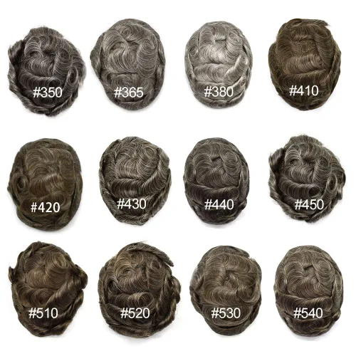 Miniatura 95 de Toupee para hombres nudos blanqueados hombres toupee hairpieces europeo virgen sistema de reemplazo de cabello humano suave encaje francés hombres