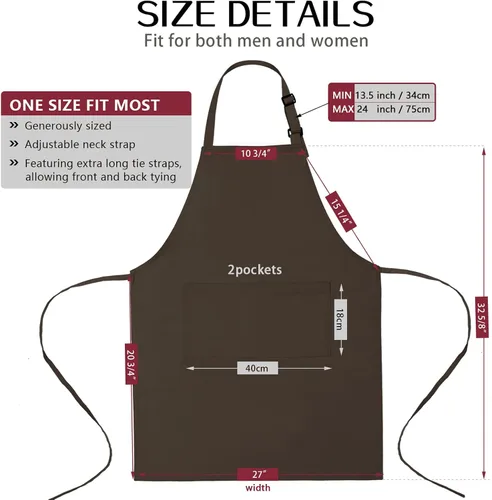 Miniatura 3 de WOPOKY Delantal impermeable de mezcla de algodón con 2 bolsillos para mujeres y hombres, cocina cocinera, cocinera, cocina, cocina, cocina, cocina