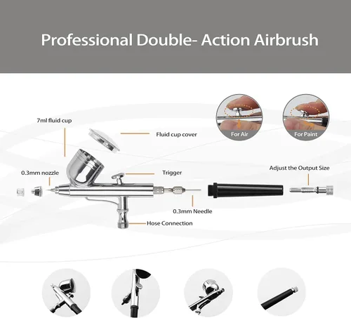 Miniatura 2 de Timbertech Kit de aerógrafo con compresor AS-186K con pistola de aerógrafo, manguera de aire, cepillo de limpieza y pinturas para hobby, gráficos