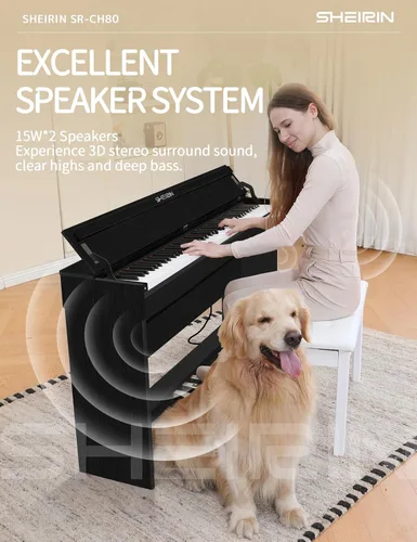 Miniatura 5 de Piano Digital 88 Teclas, Teclado Acústico Eléctrico Pedal de Tamaño Completo con Soporte, Acción de Martillo, para el Hogar, Músicos Principiantes