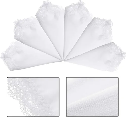 Miniatura 4 de Pañuelo de 24 piezas para mujer con encaje blanco puro con borde de encaje para mujer (estilo A), Estilo a