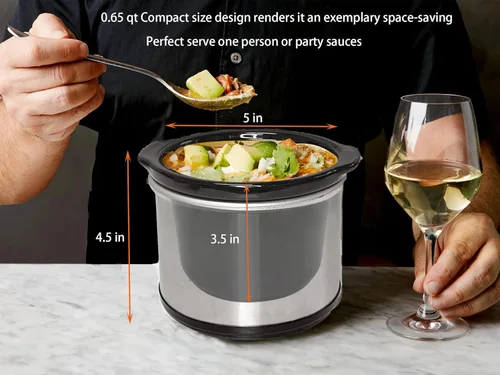 Miniatura 3 de Olla de cocción lenta mini de 0.65 cuartos de galón, olla de fusión para fondue con cacerola de gres apta para lavavajillas, para salsas, guisos