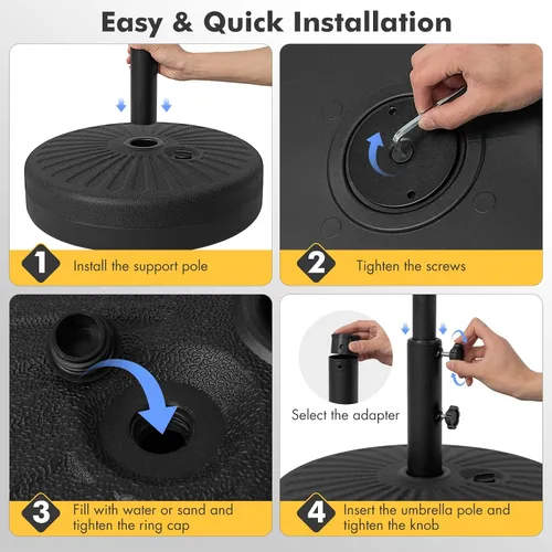 Miniatura 3 de Giantex Soporte de base para paraguas, relleno de agua de arena para postes de paraguas de 1.5 a 1.9 pulgadas, mango integrado, 2 perillas