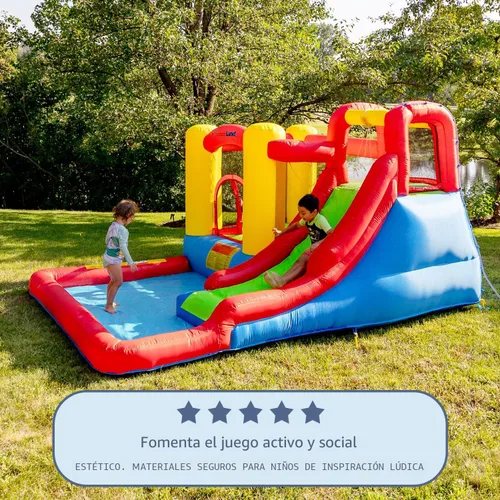 Miniatura 4 de Bounceland Parque de juegos inflable con salto y aventura de salpicaduras o tobogán acuático todo en uno, piscina grande, área de salto divertida
