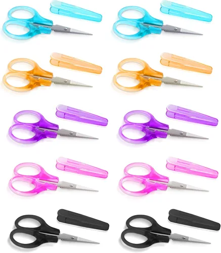 10 piezas tijeras pequeñas para todo propósito, tijeras mini de detalle para manualidades de acero inoxidable afiladas con cubierta protectora para