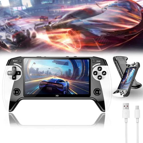 X9 - Consola de juegos de mano retro, pantalla HD IPS portátil de 5.5 pulgadas, más de 3000 juegos incorporados, más de 10 emuladores externos, 1
