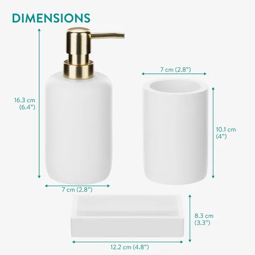 Miniatura 6 de Navaris Juego de accesorios decorativos de baño, kit de accesorios de baño de 3 piezas con soporte para cepillo de dientes, dispensador de jabón
