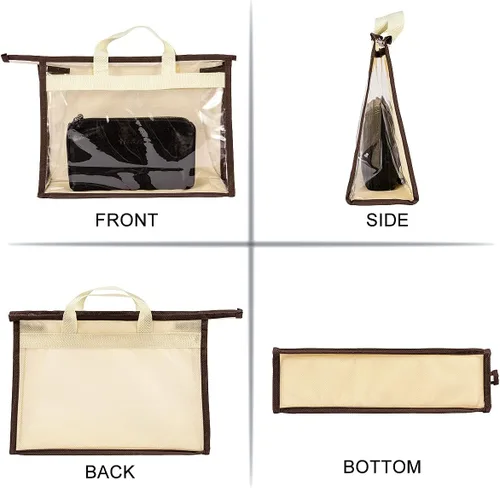 Miniatura 7 de Bolsas de Almacenamiento Transparentes para Bolsos Organizador de Armario, Bolsa de Almacenamiento Colgante con Cremallera para Bolsos, M Beige