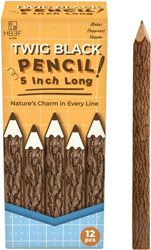 Miniatura 11 de BSIRI Paquete de 12 lápices de madera negra de 3 pulgadas con diseño de corteza de árbol en lápices de ramitas rústicas de madera, regalos únicos