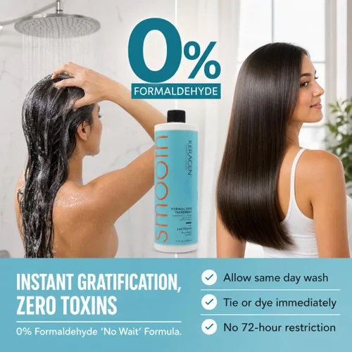 Miniatura 2 de KERAGEN - Tratamiento alisador de queratina brasileña, sistema alisador para cabello seco y dañado, sin formaldehído, 16 onzas - Elimina rizos
