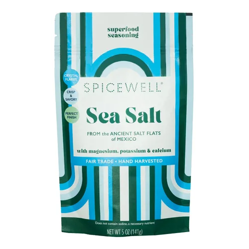 Spicewell Bolsa de sal marina – Cosechada artesanalmente a mano, alta en electrolitos, magnesio, potasio y calcio, sin lona de plástico, sin yodo, 5