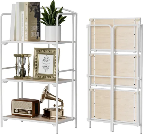 Miniatura 43 de Crofy - Estantería plegable sin montaje para sala de estar, estantería plegable de 2 niveles en color negro para oficina en casa, organizador