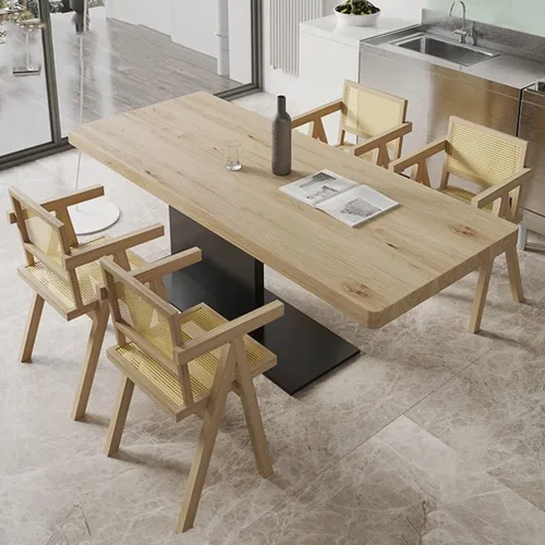 Miniatura 5 de Escritorio de computadora de madera maciza para oficina en casa, mesa de comedor de estilo industrial moderno, patas de metal fuertes, mesa de pino