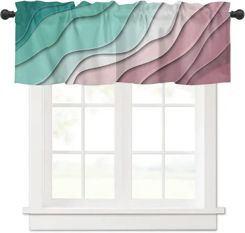 Miniatura 12 de Cortina de cenefa negra degradada para ventanas de kithchen, negro, blanco, gris, degradado, moderno, abstracto, geométrico, cenefa con bolsillo
