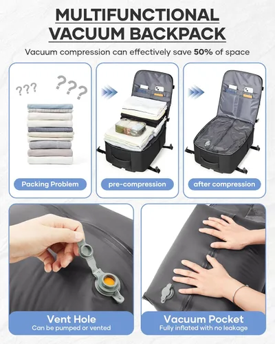 Miniatura 4 de Mochila de Viaje con Sellado al Vacío y Bomba, Mochila Grande de Transporte con Vacío para Hombres y Mujeres, Mochila de Viaje de Compresión al