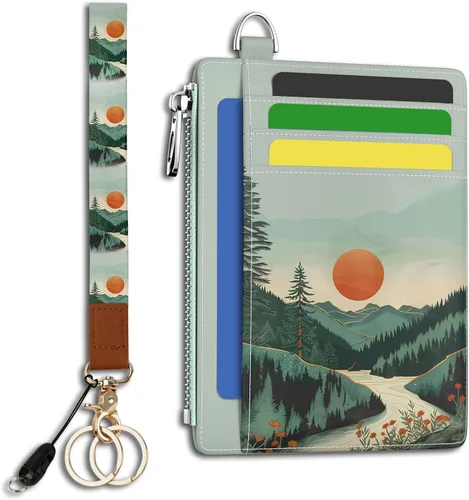 Miniatura 34 de Hancynir Cartera delgada para mujer con soporte para tarjetas de crédito RFID, pequeña mini funda para tarjetas con bolsillo frontal de PU, cartera