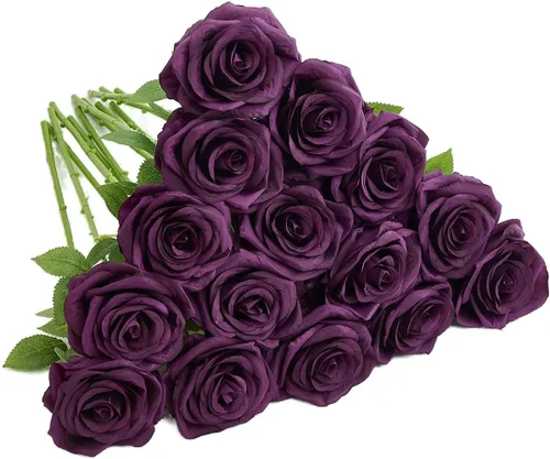 Miniatura 33 de Carlita's Blooms 15 piezas Rosas Falsas Flores Artificiales de Seda Flor Rosa Falsa Tallos Largos Ramo para Arreglo Centro de Mesa de Boda Fiesta