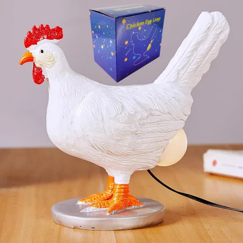 Lámpara de huevo de gallina, lámpara de mesa 3D de gallina, lámpara LED de huevo realista, luz nocturna de huevo de gallina de resina con USB