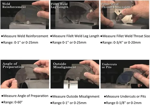 Miniatura 6 de WeldingStop Medidor de leva de puente Soldadura Medidor de garganta de filete de soldadura MG-8 para inspección de juntas de soldadura de superficie