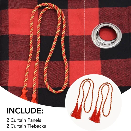Miniatura 2 de Cortinas navideñas de búfalo rojo de 50 pulgadas, 2 paneles, cortinas de oscurecimiento con ojales rojos y negros para dormitorio, sala de estar