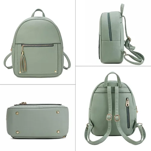 Miniatura 7 de Mini mochila antirrobo para mujer, bonita mochila escolar para adolescentes y niñas con cremallera segura y borla, forro polar verde con licencia