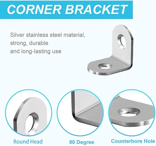 Miniatura 3 de 20 soportes en L de acero inoxidable, soporte de esquina de ángulo recto de 0.79 pulgadas, metal resistente, juntas de 90 grados