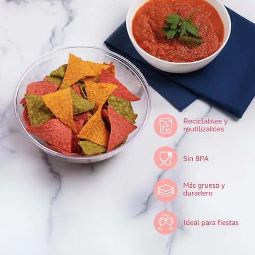 Miniatura 5 de Prestee Paquete de 4 cuencos de plástico transparente de 150 onzas – Cuencos grandes y redondos de plástico para fiestas, ensaladas, papas fritas