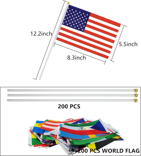 Miniatura 6 de Banderas de mano de 200 países en palo, pequeñas mini banderas internacionales de países del mundo de 5 x 8 pulgadas, bandera de países del mundo