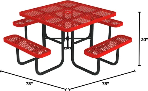 Miniatura 3 de Norwood Commercial Furniture - Mesa de picnic redonda de 46 pulgadas con bancos y agujero para paraguas, mesa de picnic portátil de acero de grado