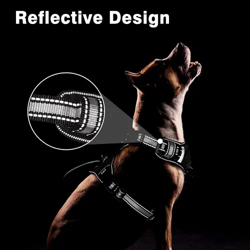 Miniatura 5 de Arnés para perro de servicio WINSEE sin tirones con 7 parches para perros, arnés reflectante para mascotas con asa acolchada y duradera