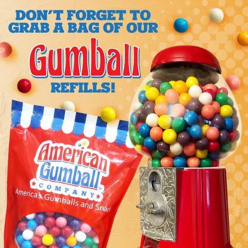 Miniatura 5 de American Gumball Company - Máquina de bolas de chicle roja de estilo retro de metal de 11 pulgadas, fabricada para bolas de chicle de 0.62 pulgadas