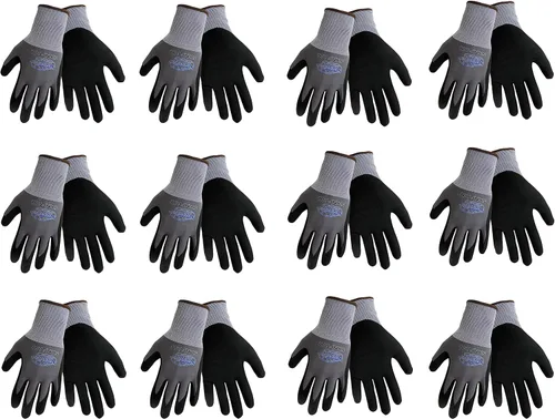 500NFT - Guantes de trabajo con revestimiento de nitrilo, tallas S-XL, gris/negro, (paquete de 12 pares) (S)