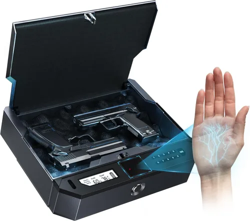 Caja de seguridad para armas AI Smart Palm Vein - A prueba de niños, acceso sin contacto de 0.1s y desbloqueo 100% para manos mojadas, sucias,