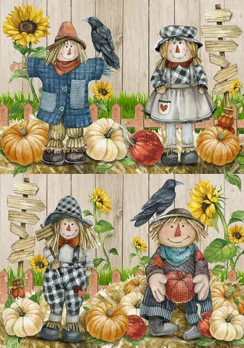 Papel de arroz para Decoupage A4 American Holidays, Acción de Gracias, Halloween, 4 de julio (Scarapájaros - 2 hojas)