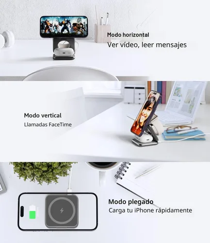 Miniatura 2 de Cargador inalámbrico magnético plegable, estación de carga 3 en 1 de aleación de aluminio KU XIU X40 para Apple, soporte de cargador magnético Gris