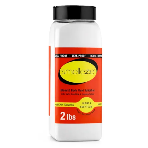 SMELLEZE Limpieza de residuos de sangre y líquidos corporales súper absorbente, solidificador y desodorante: 2 lb. Los gránulos absorben sangre,