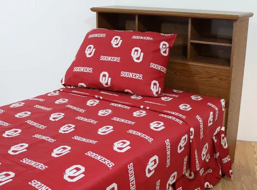 College Covers Everything Comfy Oklahoma Sooners - Juego de sábanas de 3 piezas, tamaño individual, fondo del color del equipo, 1 sábana encimera, 1