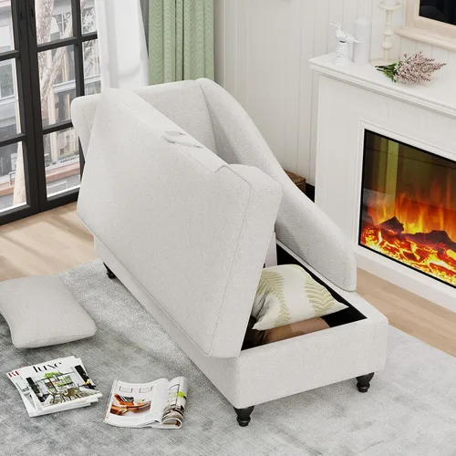 Miniatura 3 de Tumbona de almacenamiento para interiores, sillón tapizado de lino con almacenamiento para dormitorio, sala de estar, oficina, tela beige