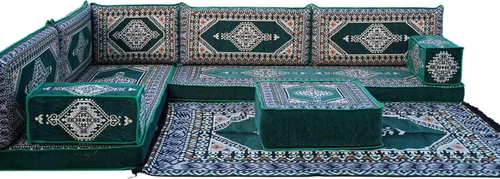 Miniatura 14 de arabicsofa Verde Juego de Asientos de Suelo Orientales Hechos a Mano – Sofá de Suelo Tradicional con Respaldo