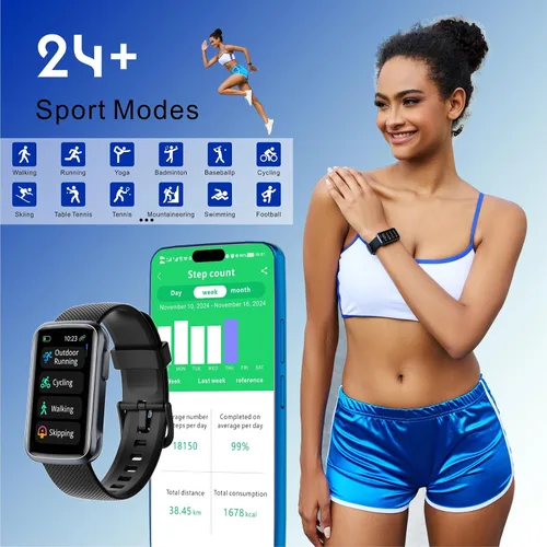 Miniatura 5 de Reloj inteligente para mujer, banda deportiva de 1.47 pulgadas, con alertas de mensajes/frecuencia cardíaca/oxígeno en sangre/sueño, para teléfono