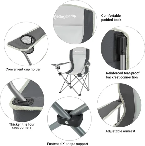Miniatura 4 de KingCamp Silla de camping ligera para exteriores, sillas plegables para exteriores, sillas para adultos, silla cuádruple portátil al aire libre