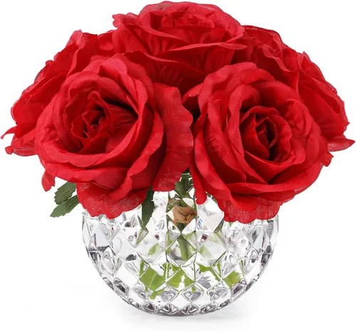 Miniatura 9 de 7 rosas artificiales de tallo grande en jarrón, rosa falsa con flores falsas en jarrón para decoración del hogar, mesa de boda (rosa)