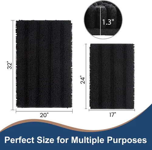 Miniatura 2 de FLOLEOPA Juego de 2 tapetes de baño de felpilla gruesa y peluda, antideslizantes, parte inferior de goma termofusible para baño, alfombras de baño