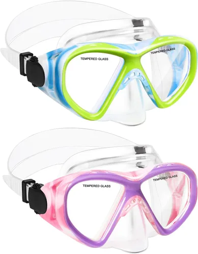 Miniatura 18 de ACQCES Gafas de natación para niños, máscara de buceo para niños y niñas de 5 a 15 años, gafas de natación antivaho de dos colores con cubierta