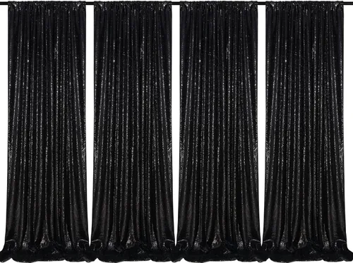 Miniatura 27 de Telón de fondo de lentejuelas moradas 2 paneles 2FTx8FT con purpurina telón de fondo cortinas para fiesta de Halloween fondo de fotos para bodas
