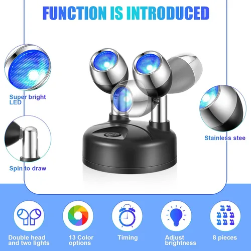 Miniatura 2 de Honoson Paquete de 4 Focos de Doble Cabeza que Funcionan con Baterías, Focos LED RGB Inalámbricos para Interiores con Control Remoto, Luces