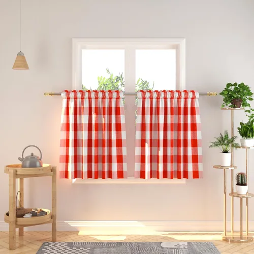 Miniatura 266 de Cenefas de cortina para ventana de 16 pulgadas de largo, 2 paneles de cuadros búfalo, cortinas pequeñas con bolsillo para barra, estilo clásico