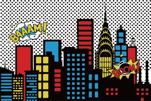 Miniatura 13 de AOFOTO Telón de fondo de súper ciudad de 5 x 3 pies con bomba abstracta moderna edificio del centro de la ciudad, fondo de fotografía de dibujos