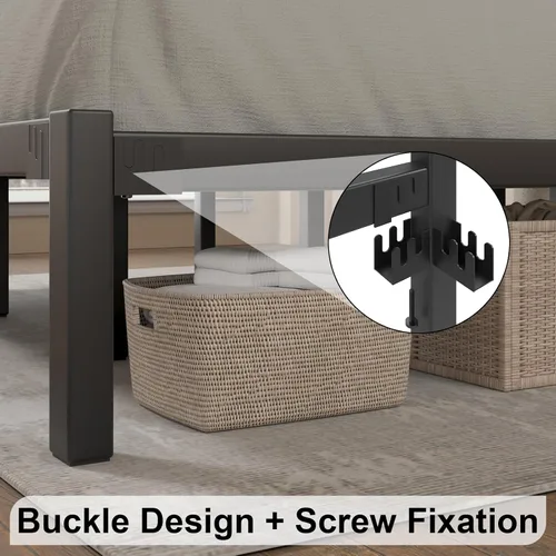Miniatura 7 de E-Motie - Base de cama de tamaño individual, marco de cama de plataforma metálica con cabecero y estribo, espacio de almacenamiento debajo