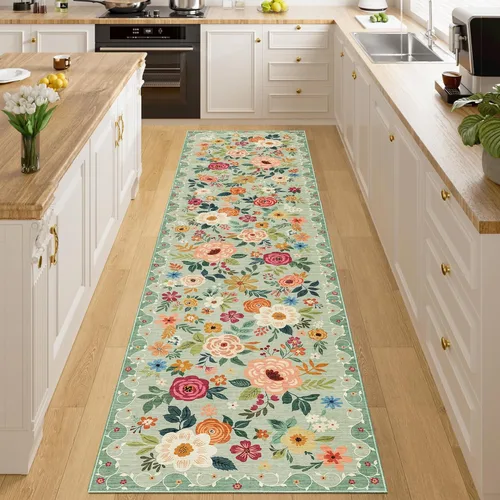Miniatura 64 de DUKINO Alfombra de área de 6 x 9 pies, alfombra floral para sala de estar, ligera, antideslizante, lavable, alfombra de interior de pelo bajo